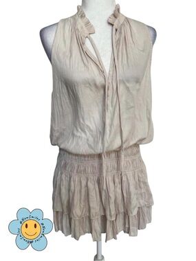 Mustard Seed ~ Beige ~ Mini Dress ~ Ruffle-Trim ~ Boho ~ Thin & Flowy